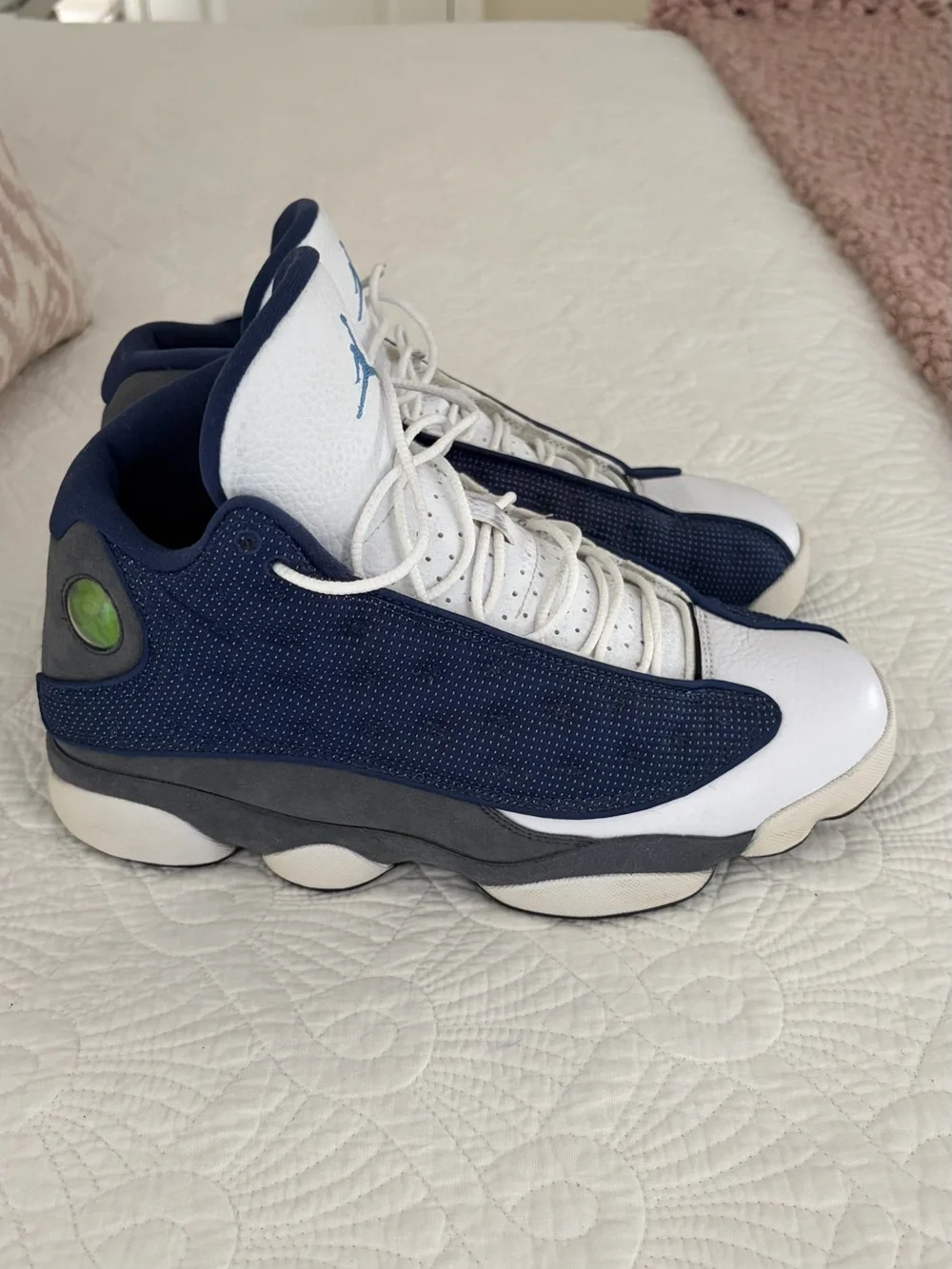 Jordan White and Navy Retro Basketball Sneakers